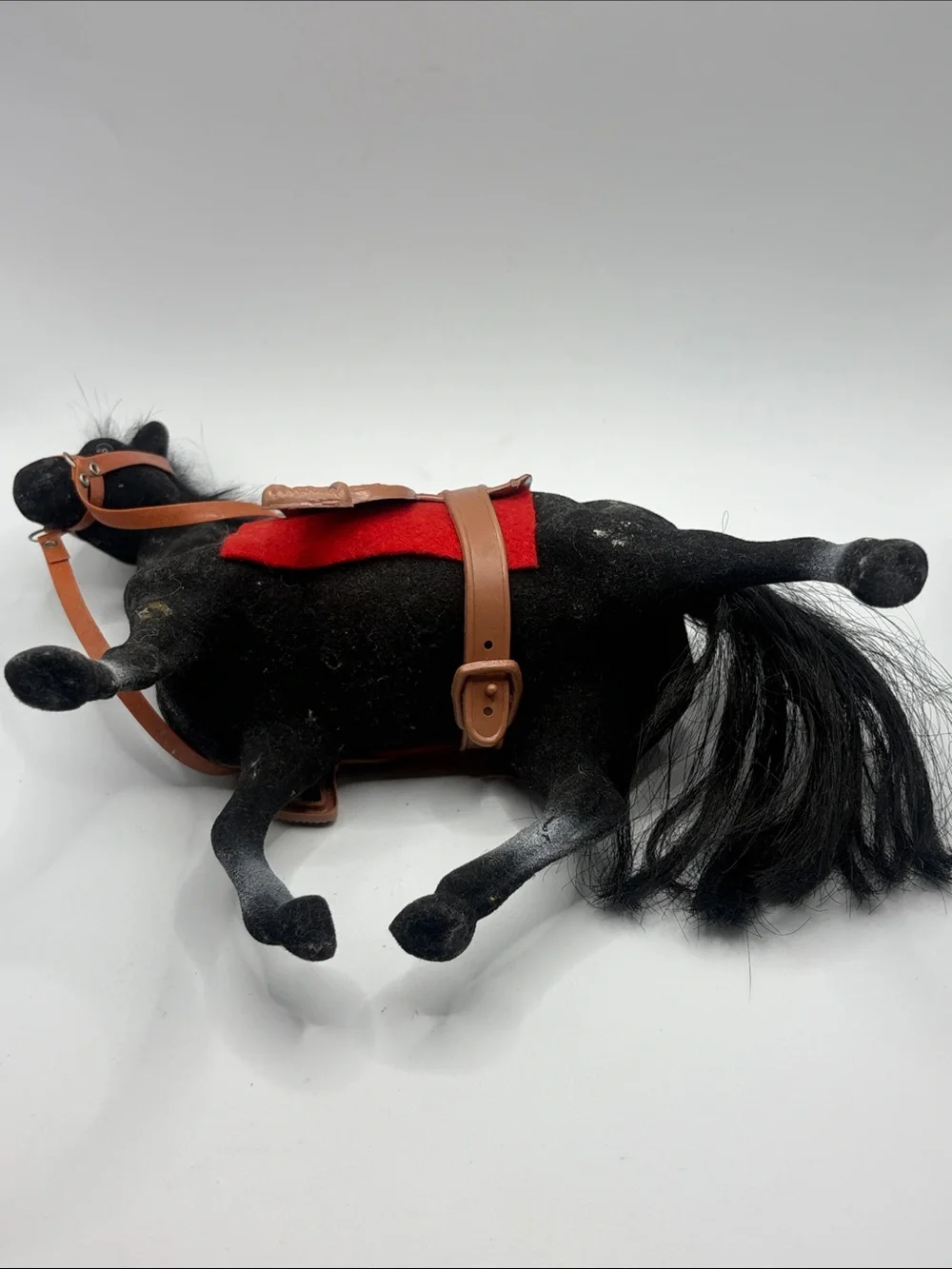 Vintage Flocked Black Stallion Horse Saddle Western Equestrian Figure Model Toy